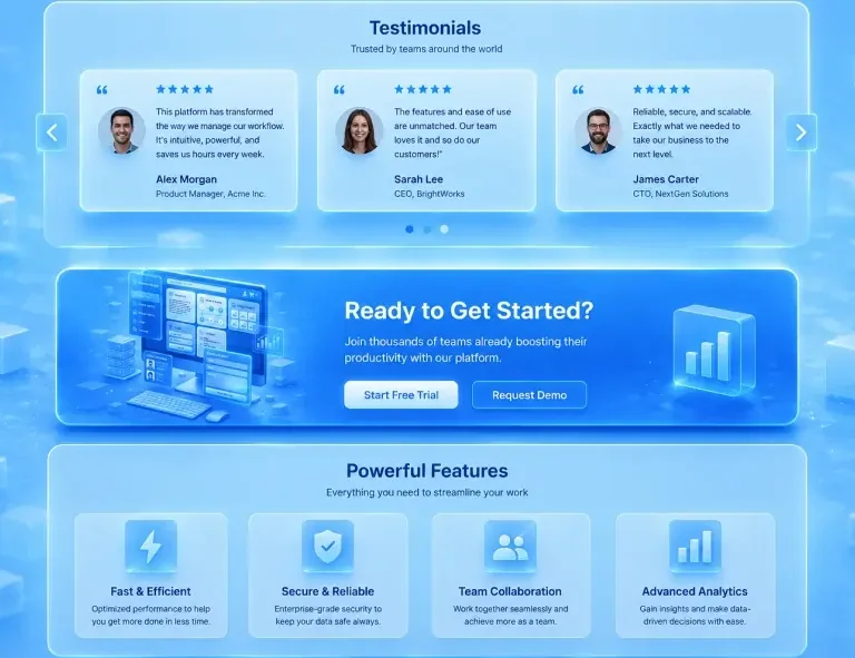 Building Trust with Testimonials, CTA Blocks, and Feature Sections